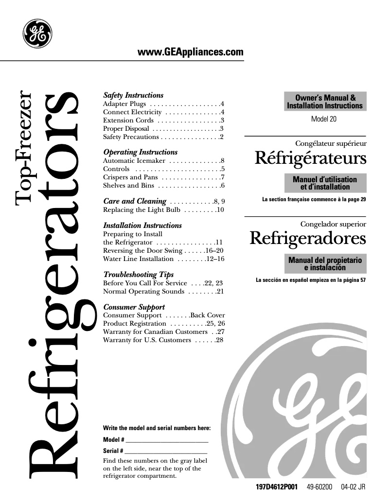 Page 1 de la notice Guide d'installation GE GTS20IBNWW