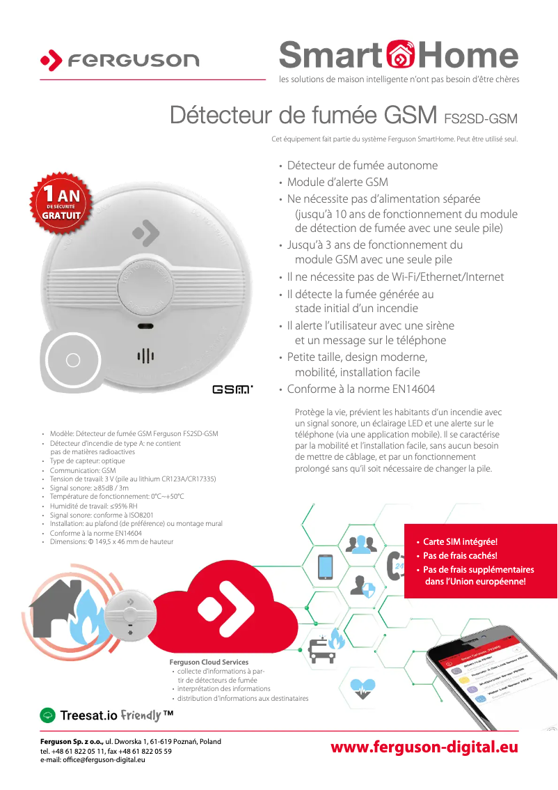 Page 1 de la notice Manuel utilisateur Ferguson FS2SD-GSM