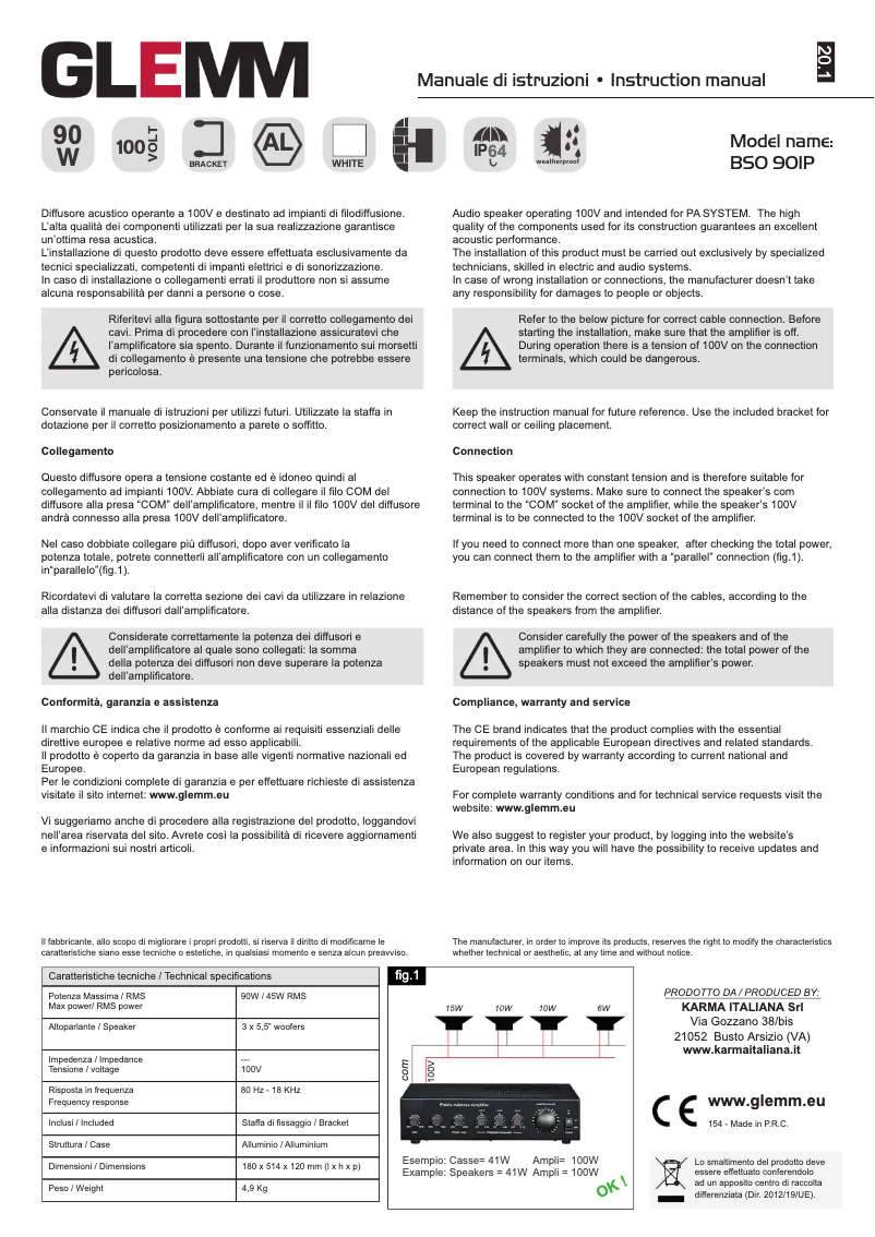 Page 1 de la notice Manuel utilisateur Glemm BSO 90IP