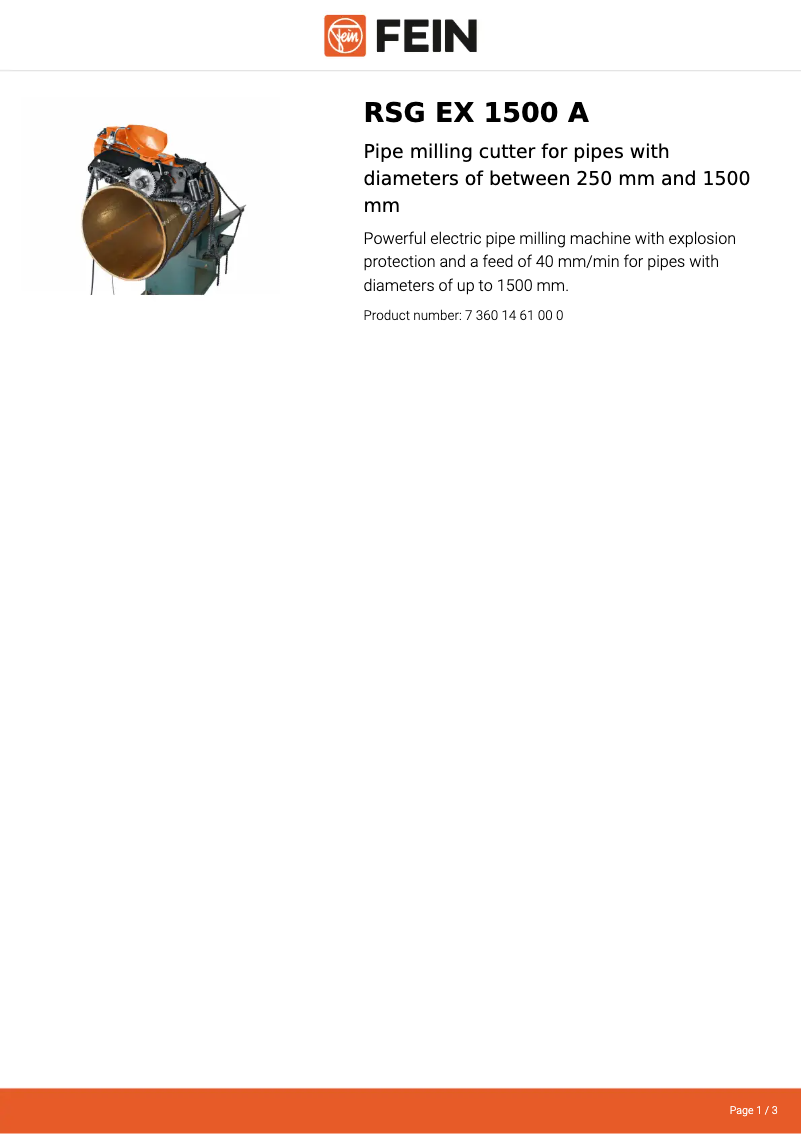 Página 1 del manual Ficha técnica Fein RSG EX 1500 A
