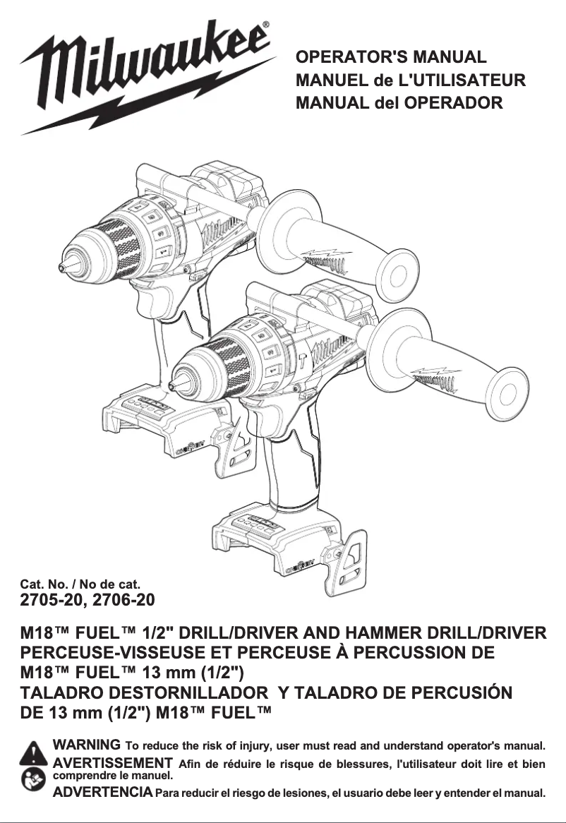Page 1 de la notice Manuel utilisateur Milwaukee M18 Fuel ONE-KEY 2705-22