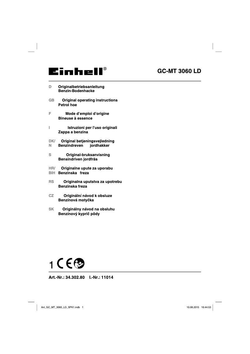 Page 1 de la notice Manuel utilisateur Einhell GC-MT 3060 LD