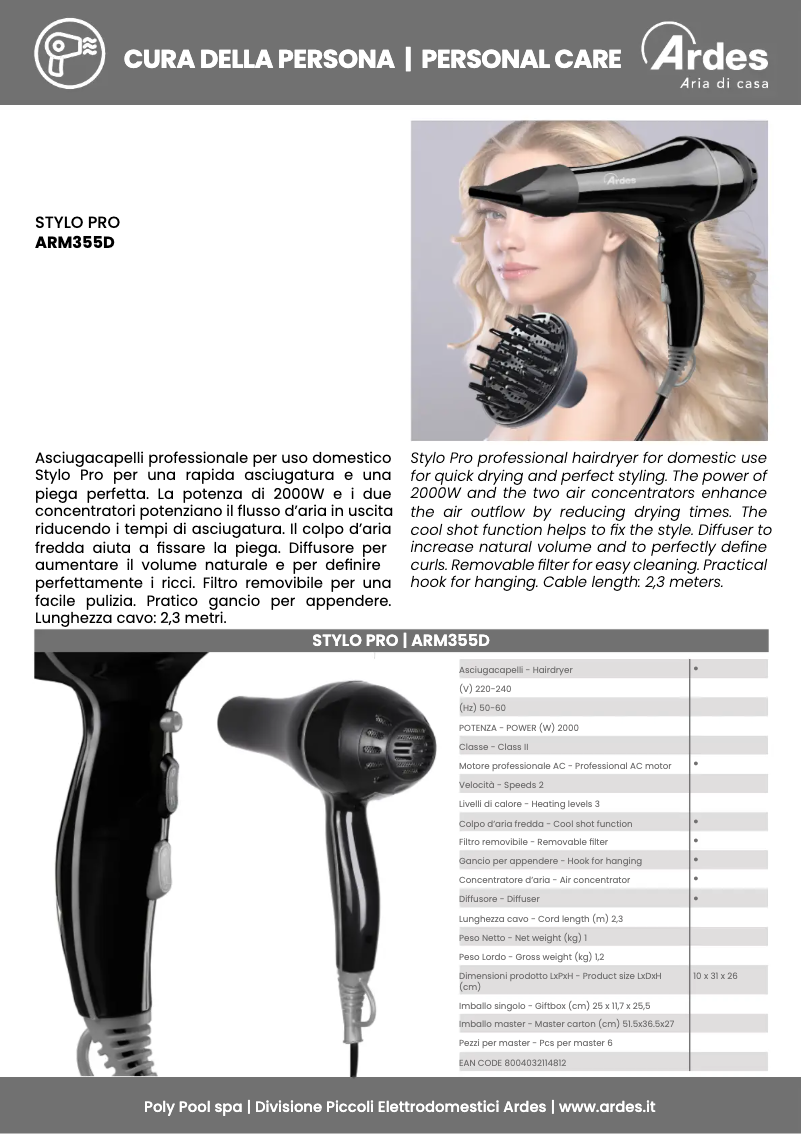 Page 1 de la notice Fiche technique Ardes ARM355D