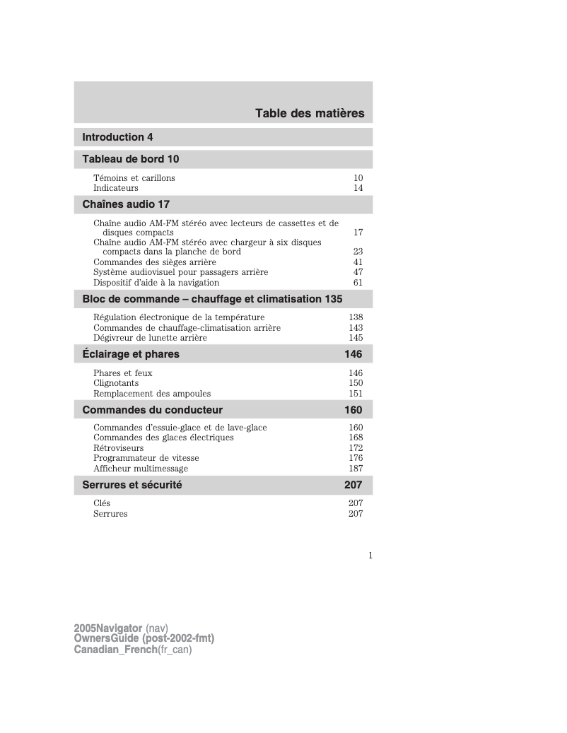 Page 1 of the manual User Manual Lincoln Navigator (2005)