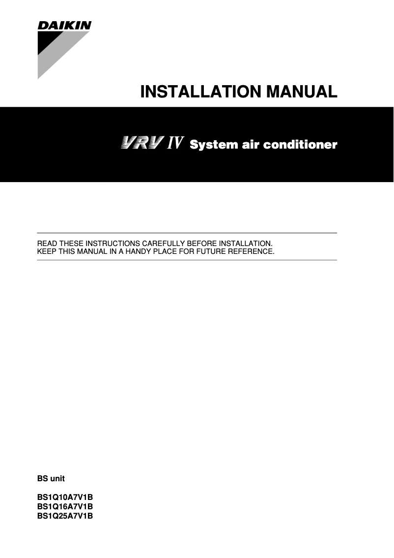 Page n°1 - Manuel utilisateur Daikin BS1Q16ACV1B