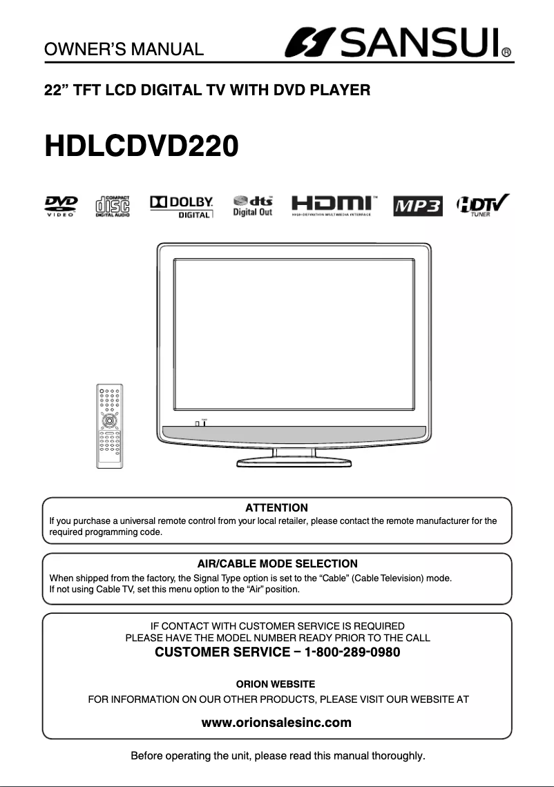 Image de la première page du manuel de l'appareil HDLCDVD220