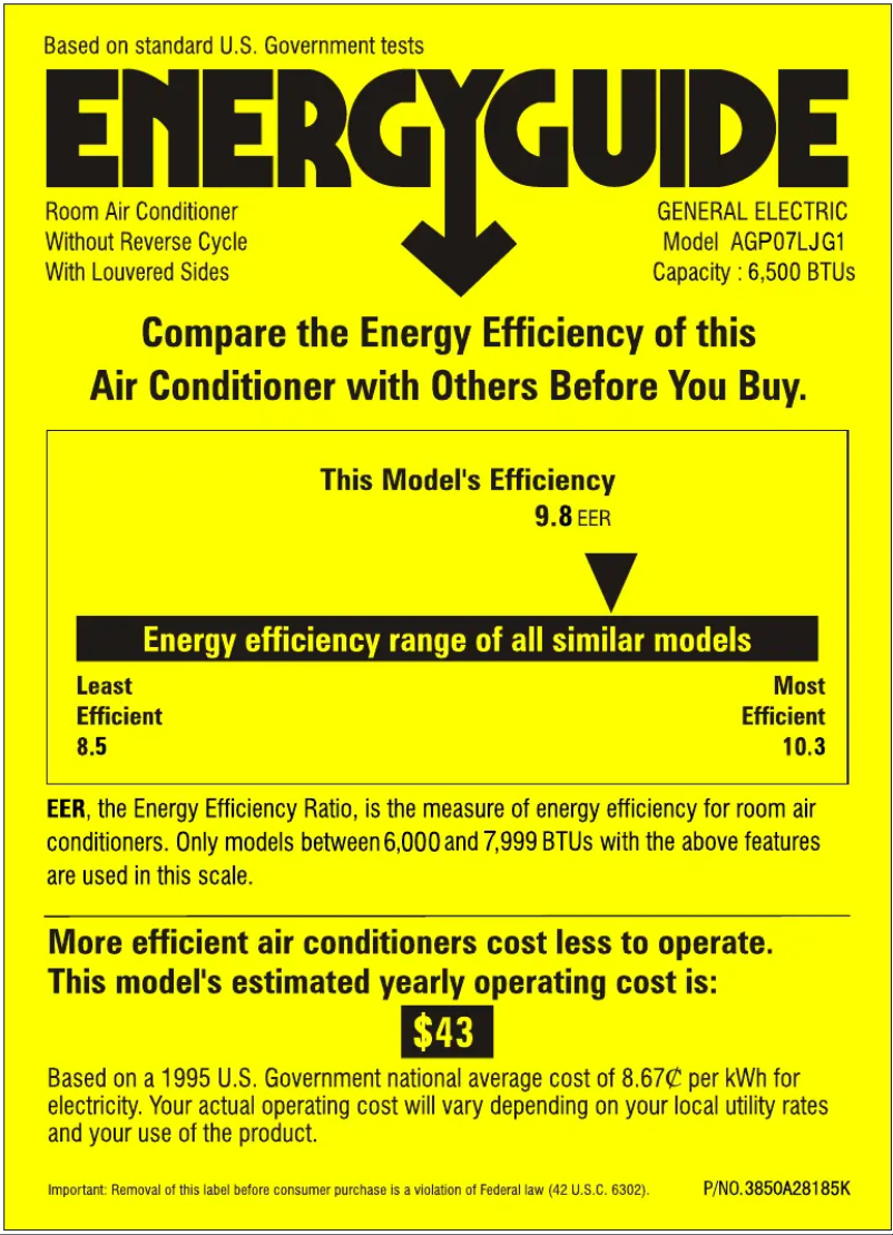 Page n°1 - Label énergétique GE AGP07LJ