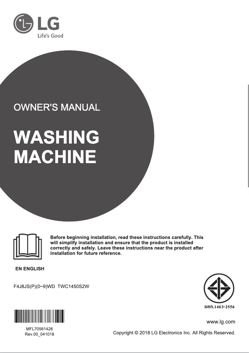 Page 1 de la notice Manuel utilisateur LG TWC1450S2W