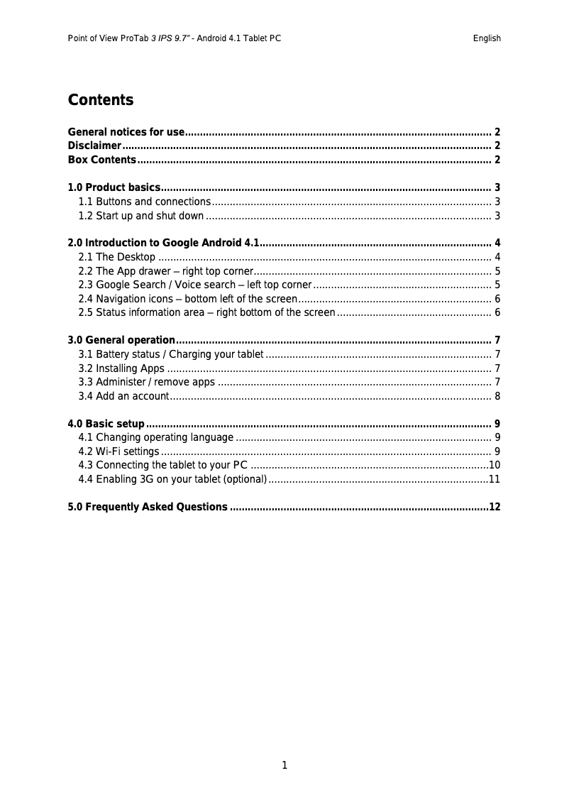 Page n°1 - Manuel utilisateur Point of View ProTab 3 IPS 9.7"