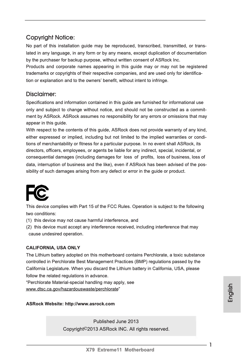 Page 1 de la notice Manuel utilisateur Asrock X79 Extreme11