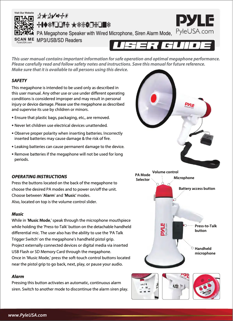 Page 1 de la notice Manuel utilisateur Pyle PMP42BT