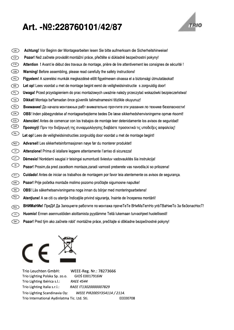 Page 1 de la notice Manuel utilisateur Trio Lighting Trave