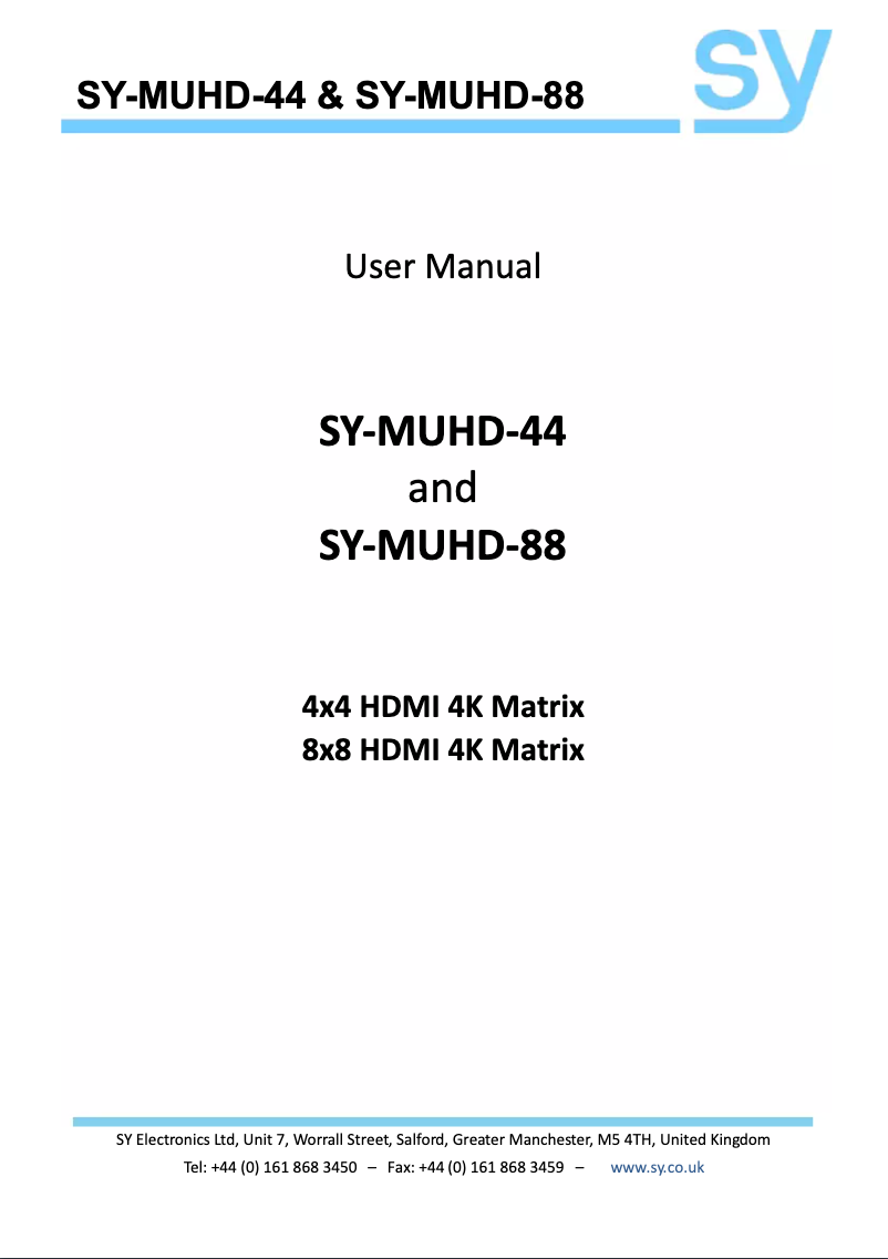Page n°1 - Manuel utilisateur SY Electronics SY-MUHD-88