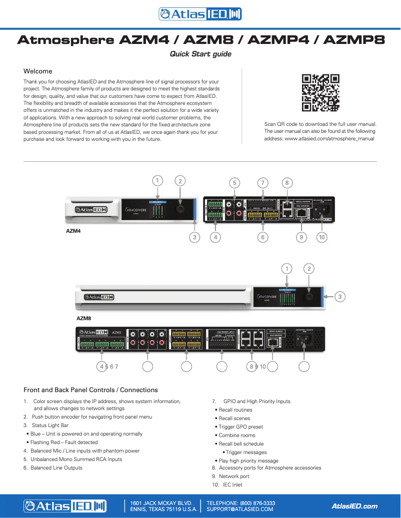 Page 1 de la notice Guide de démarrage rapide Atlas Sound AZM4