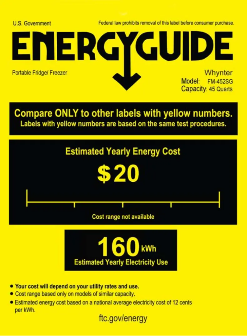 Page 1 de la notice Label énergétique Whynter FM-452SG