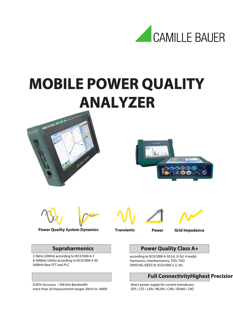 Page 1 de la notice Fiche technique Camille Bauer PQA8000