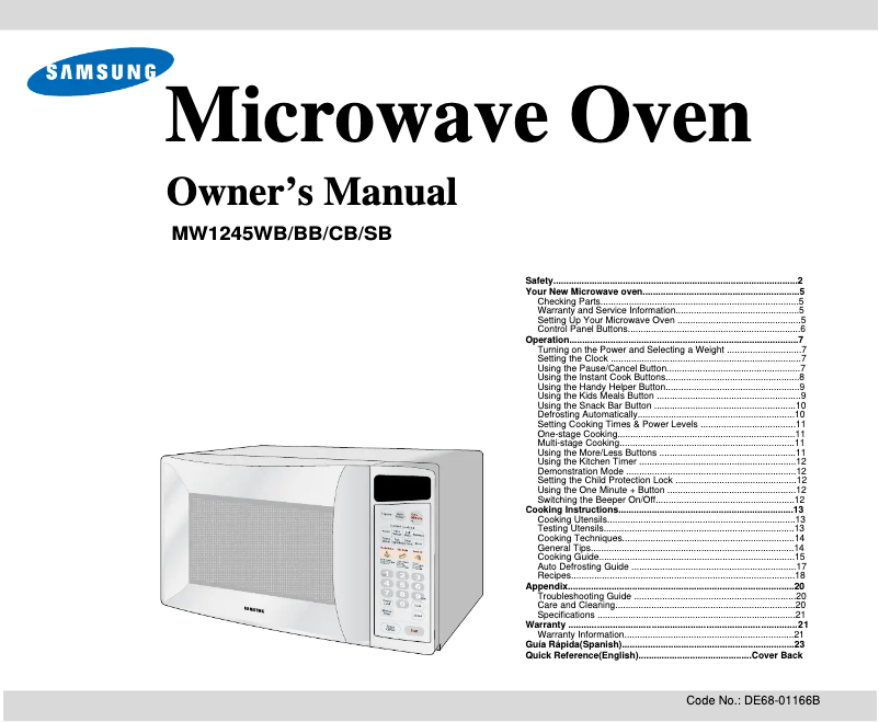 Image de la première page du manuel de l'appareil MW1245SB