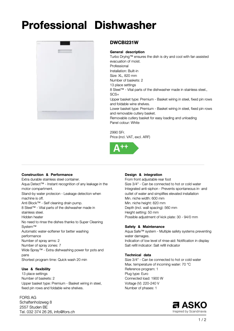 Image de la première page du manuel de l'appareil DWCBI231W