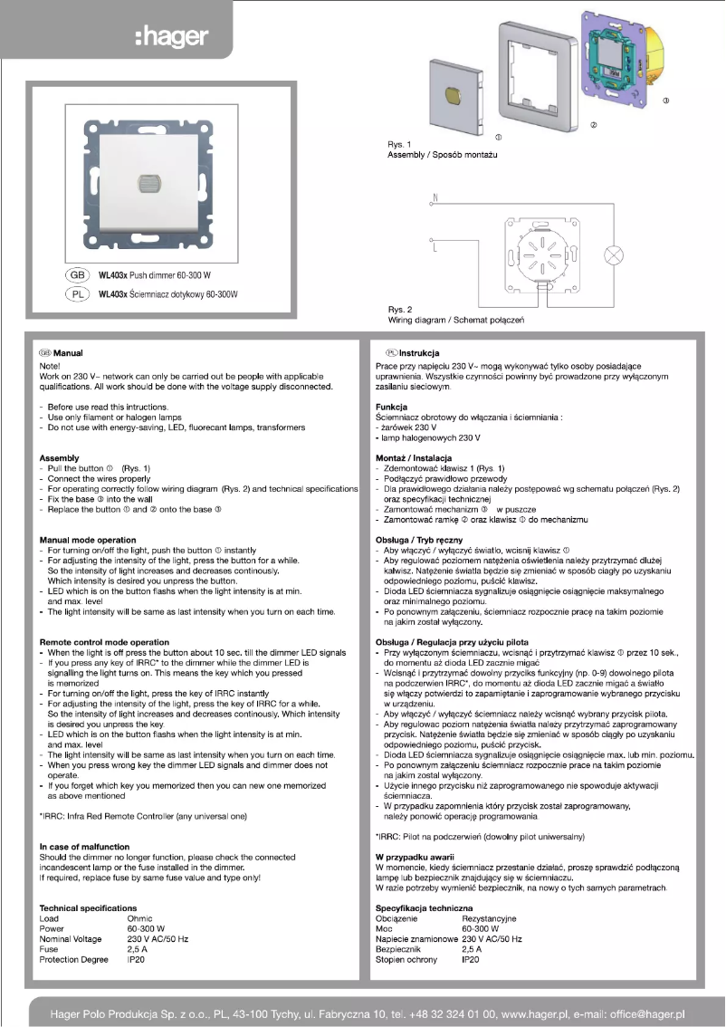 Image de la première page du manuel de l'appareil WL4033