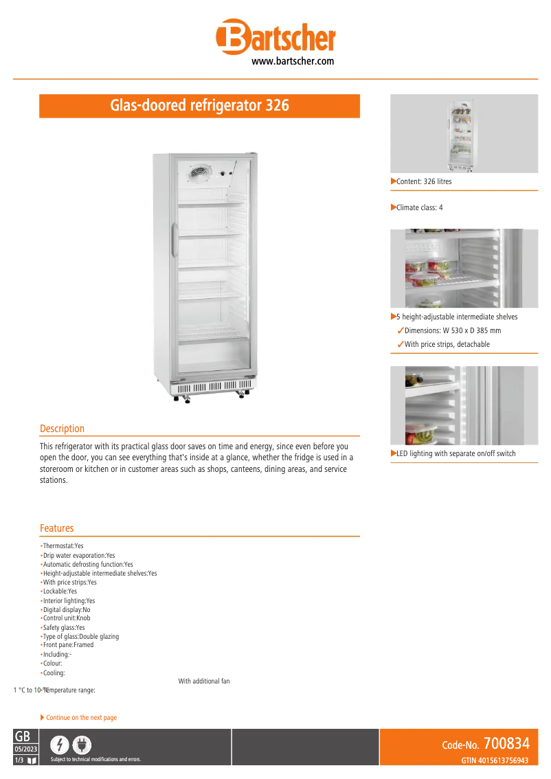 Página 1 del manual Ficha técnica Bartscher 700834
