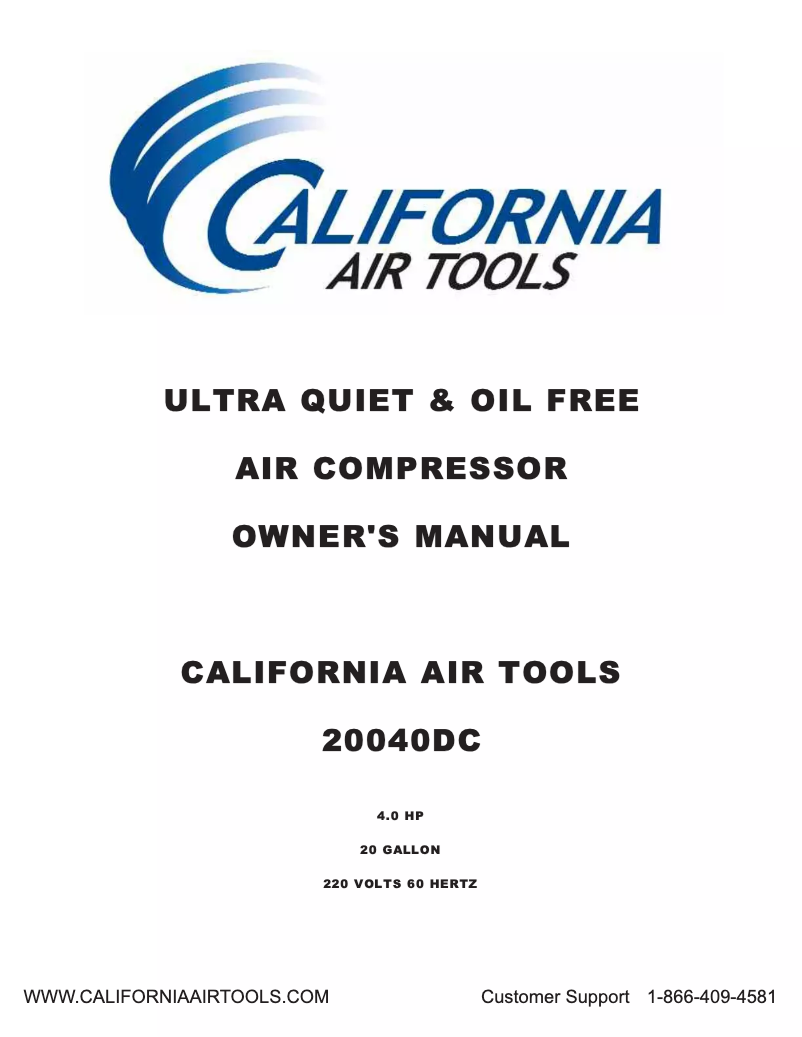 Page 1 de la notice Manuel utilisateur California Air Tools 20040DC