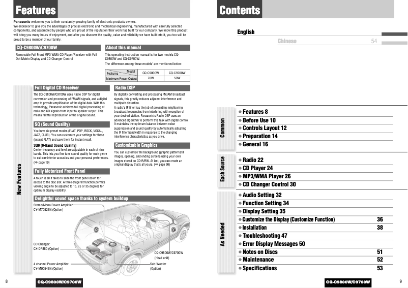 Page 1 de la notice Manuel utilisateur Panasonic CQ-C9800