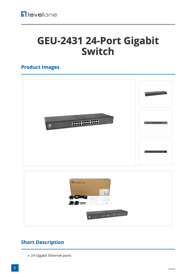 Page 1 of the manual Technical Sheet LevelOne GEU-2431
