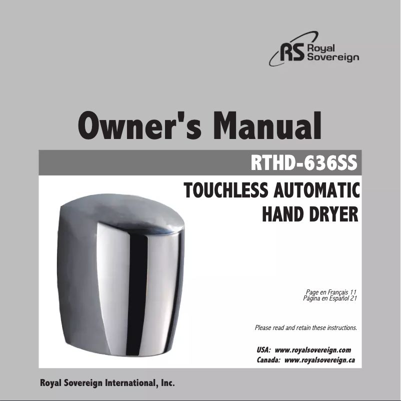 Page n°1 - Manuel utilisateur Royal Sovereign RTHD-636SS