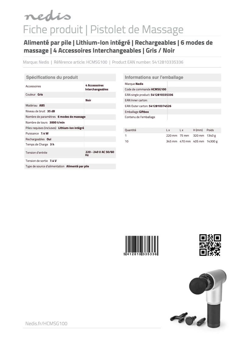 Page 1 de la notice Manuel utilisateur Nedis HCMSG100