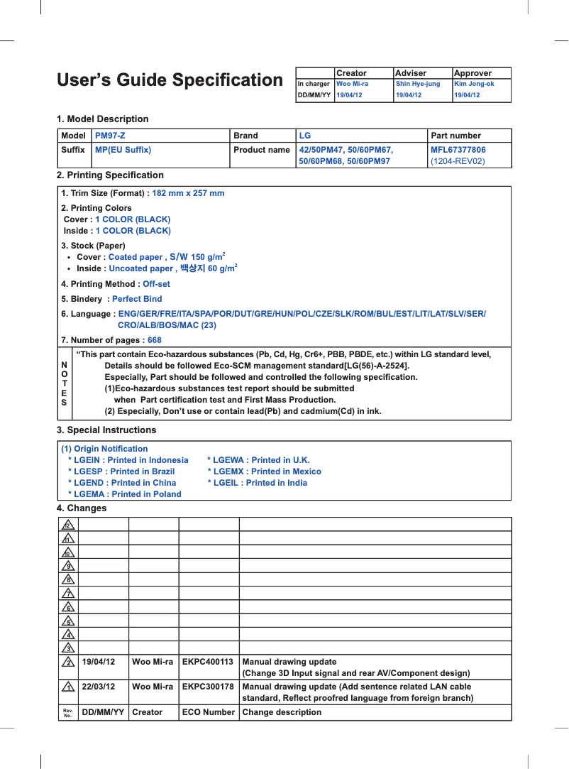Página 1 del manual Manual de usuario LG 50PM470T