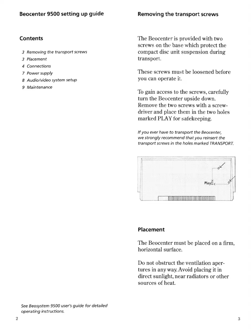 Page 1 de la notice Manuel utilisateur Bang & Olufsen Beocenter 9500