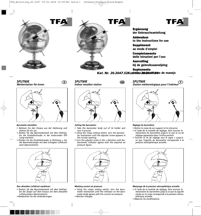 Page 1 de la notice Manuel utilisateur TFA SPUTNIK 20.2047.52.B