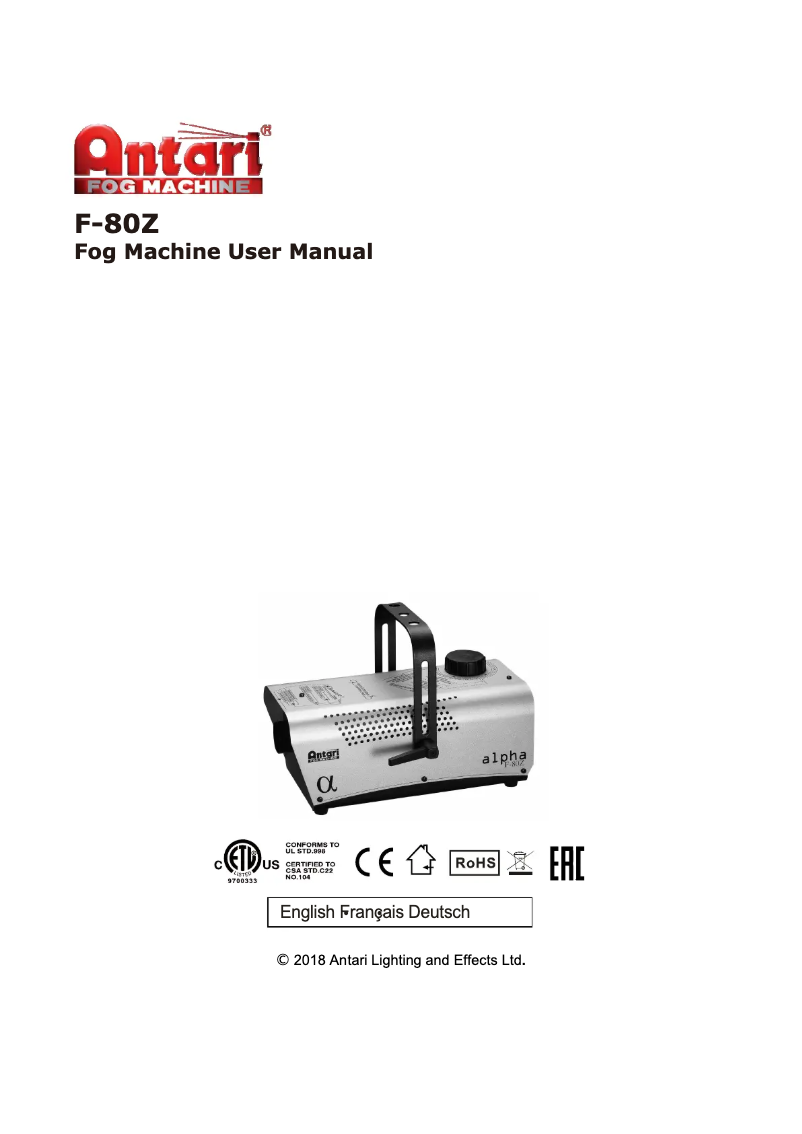Page 1 de la notice Manuel utilisateur Antari F-80Z