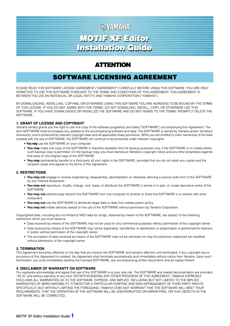 Image de la première page du manuel de l'appareil Motif XF8