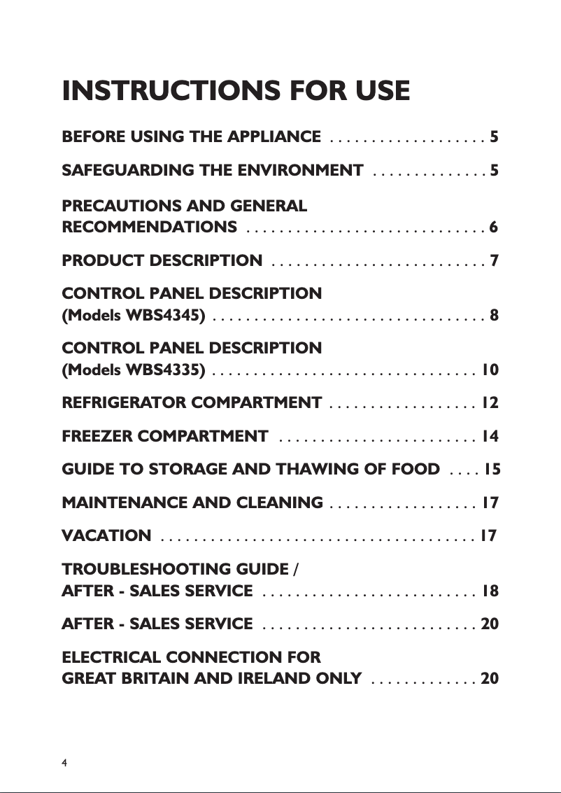 Page n°1 - Manuel utilisateur Whirlpool WBS 4345 A+NFX