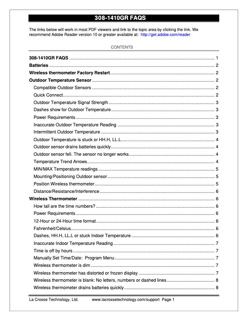 Page n°1 - FAQ La Crosse Technology 308-1410GR