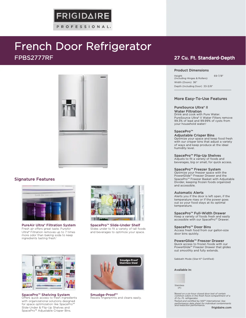 Page n°1 - Fiche technique Frigidaire FPBS2777R