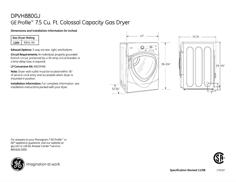 Page n°1 - Fiche technique GE Profile DPVH880GJMV