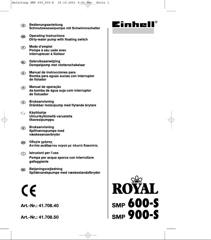 Page n°1 - Manuel utilisateur Einhell Royal SMP 900-S Niro