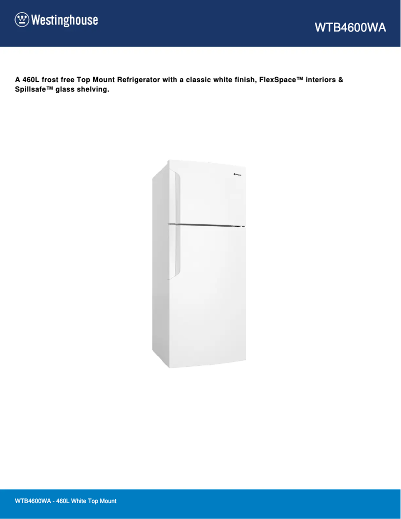 Page 1 de la notice Fiche technique Westinghouse WTB4600WA