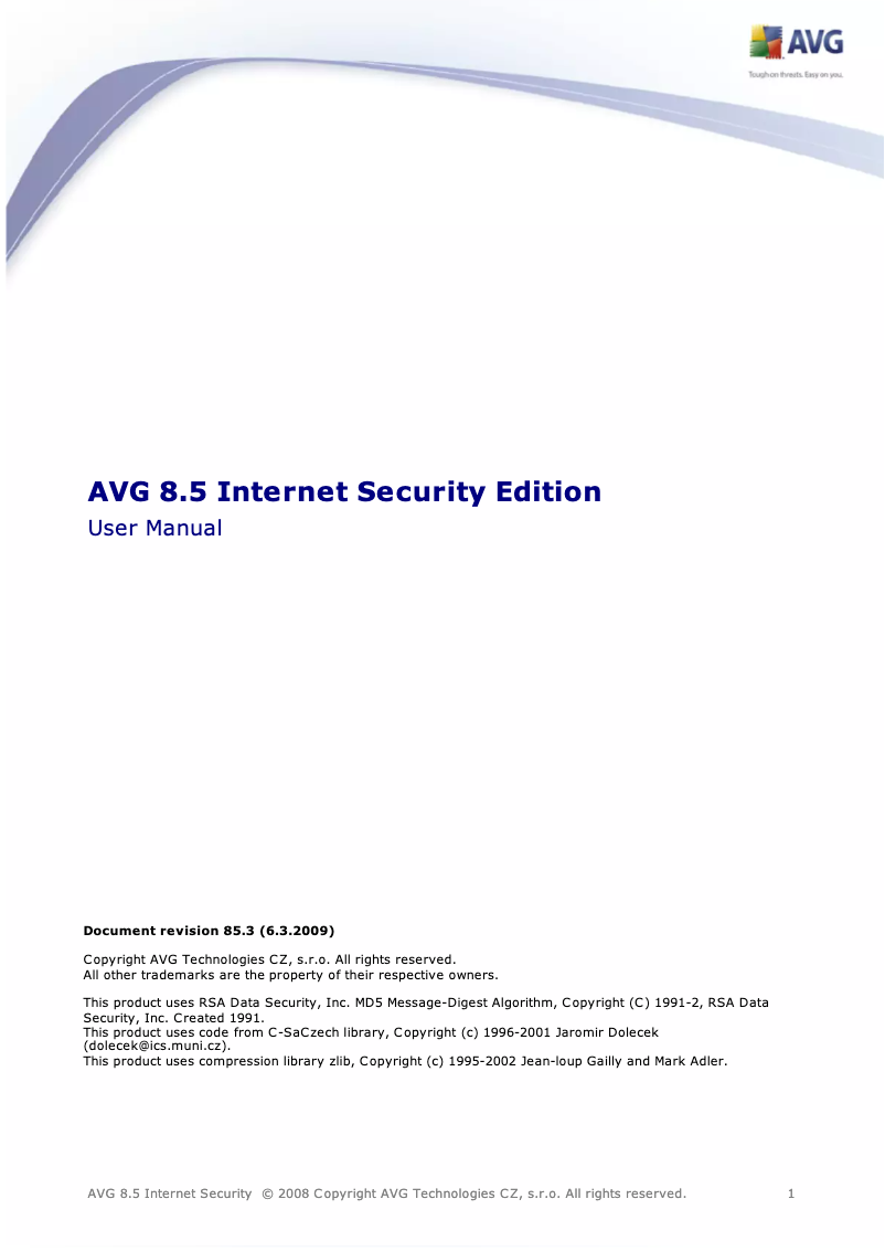 Page 1 de la notice Manuel utilisateur AVG Internet Security 8.5