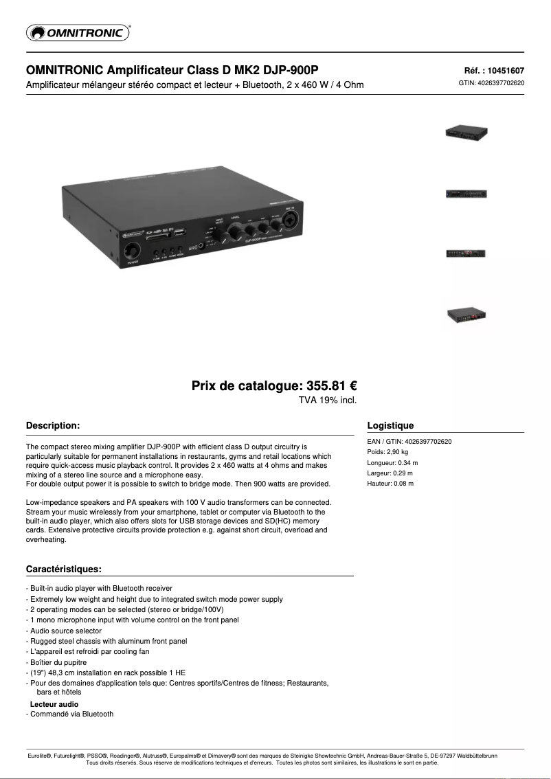 Page n°1 - Fiche technique Omnitronic DJP-900P MK2