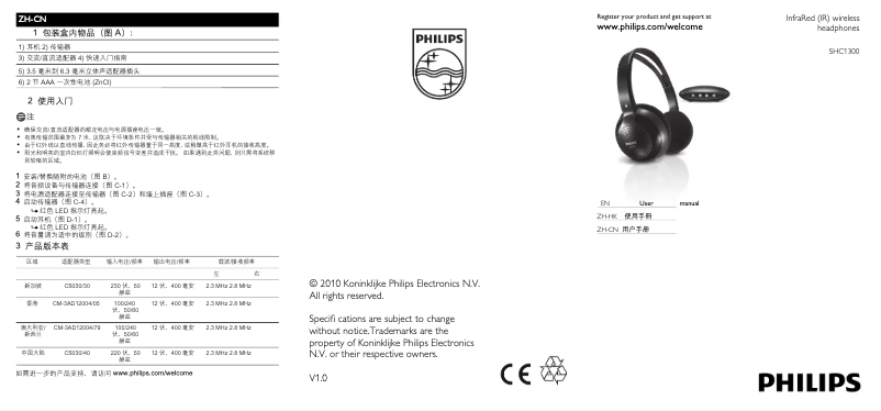 Page 1 de la notice Manuel utilisateur Philips SHC1300