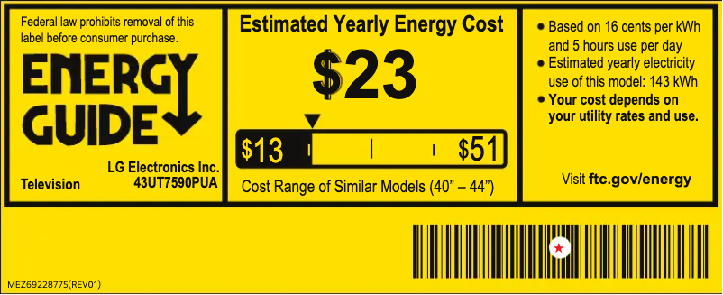 Page 1 of the manual Energy Label LG 43UT7590PUA