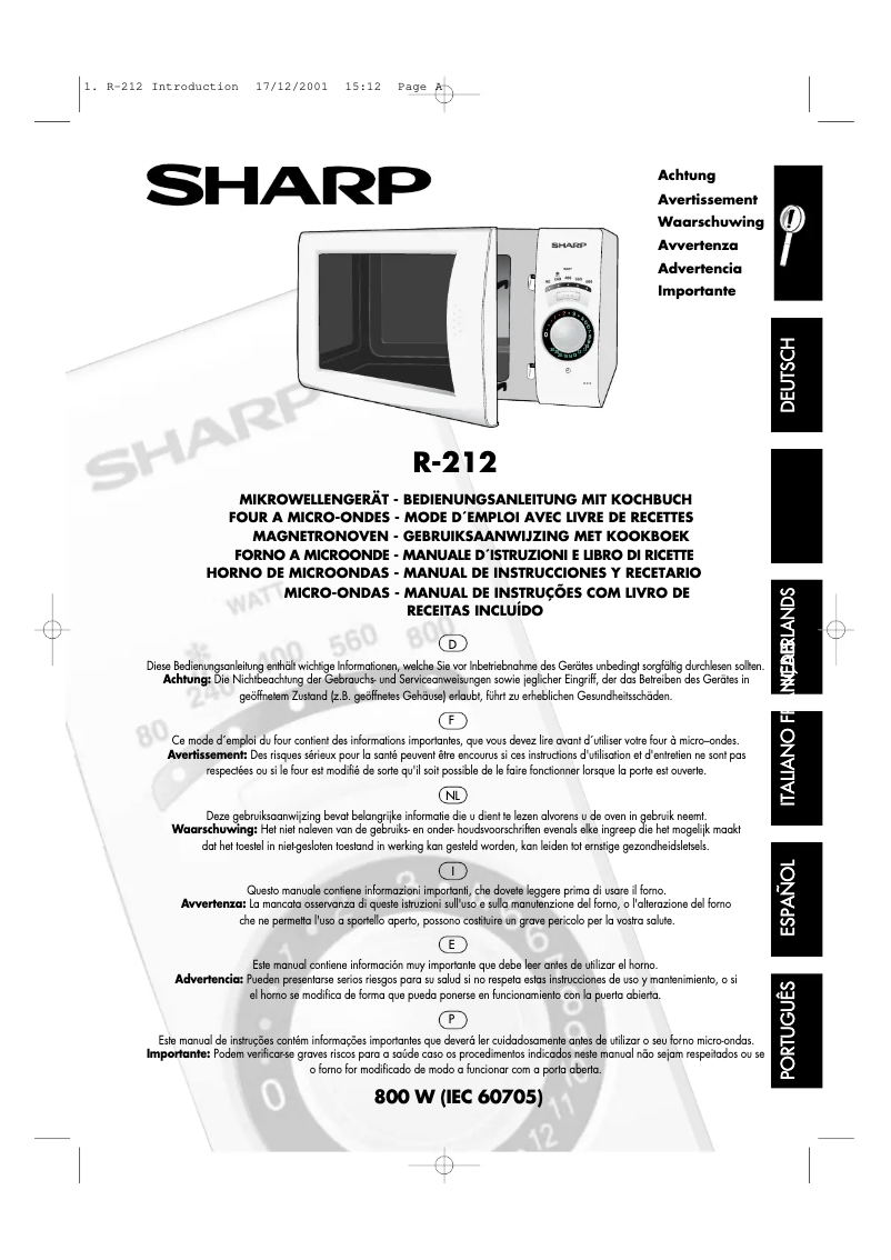 Page 1 de la notice Manuel utilisateur Sharp R-212U