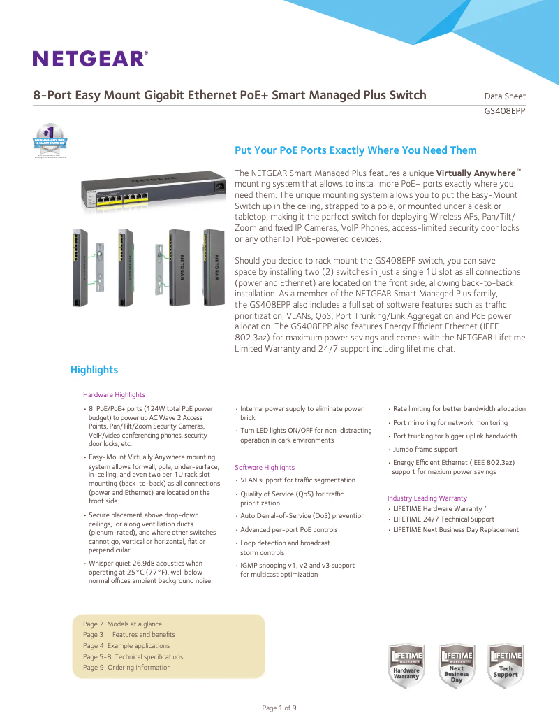 Page n°1 - Fiche technique Netgear GS408EPP