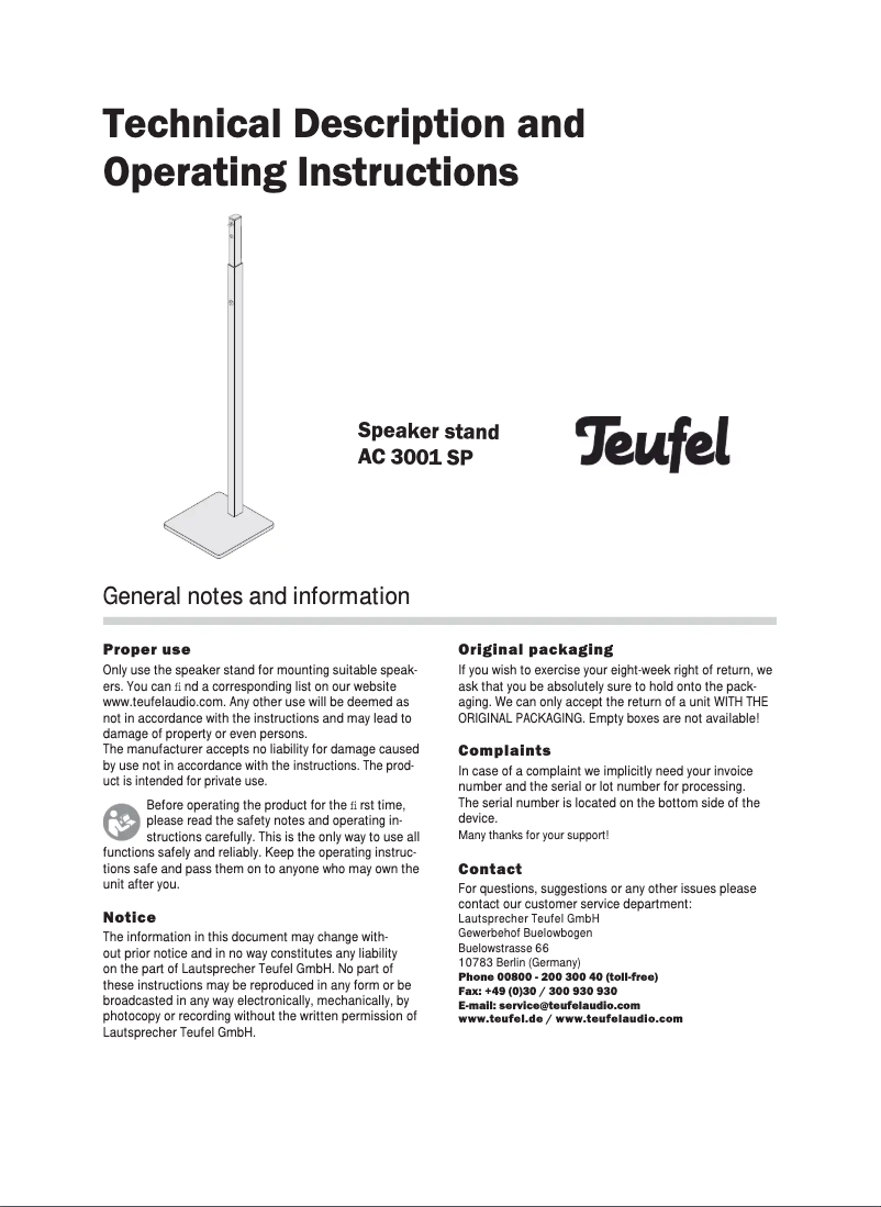 Image de la première page du manuel de l'appareil AC 3001 SP