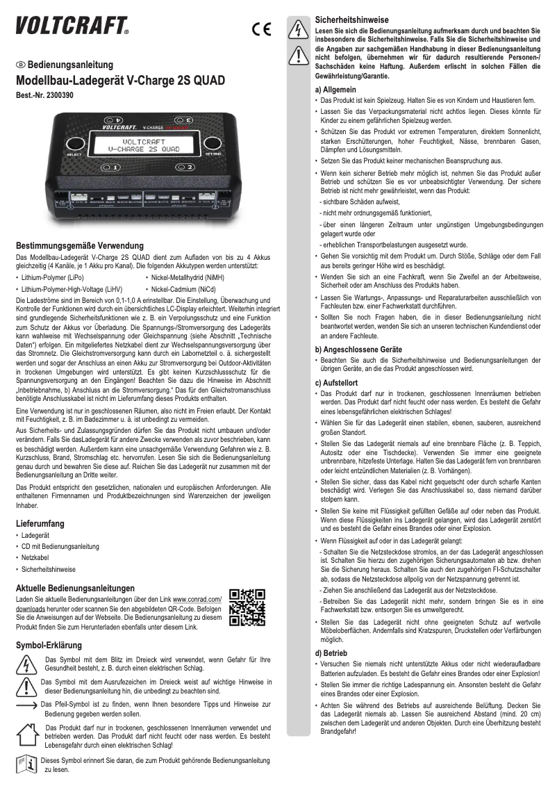 Page 1 de la notice Manuel utilisateur Voltcraft V-Charge 2S