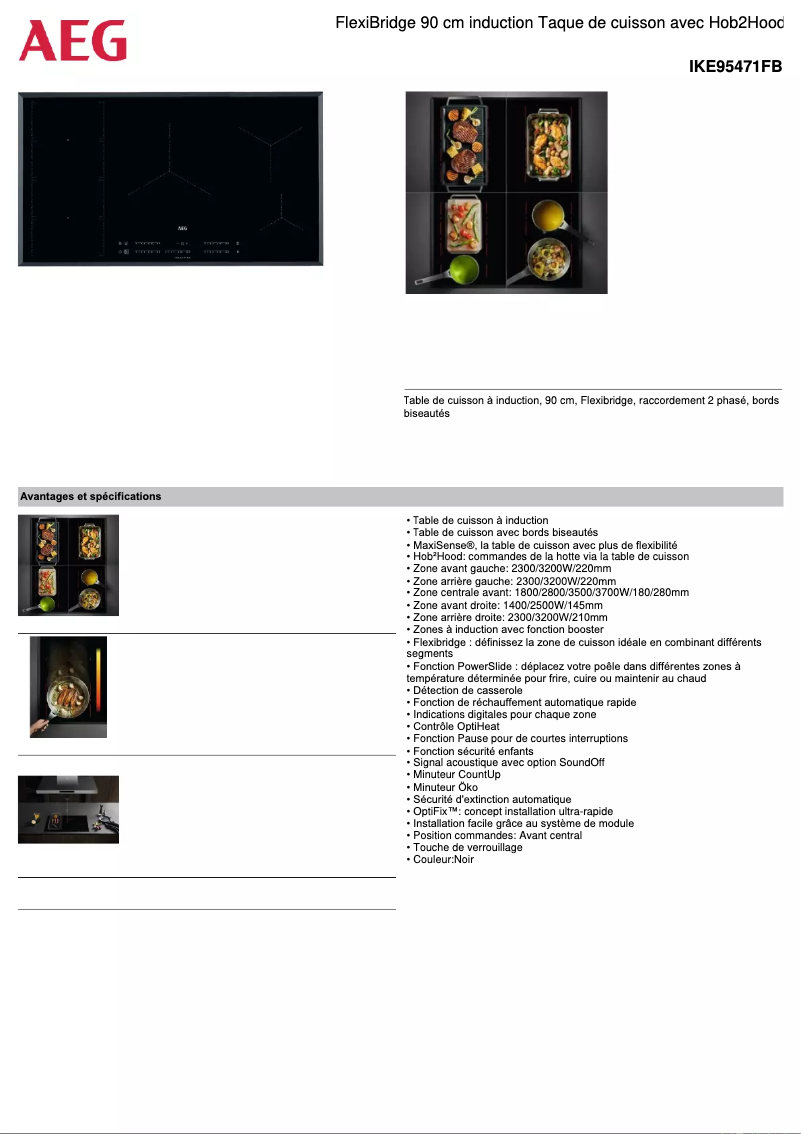 Page 1 de la notice Fiche technique AEG IKE95471FB