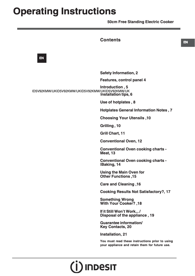 Image de la première page du manuel de l'appareil ID5V92KMW/UK